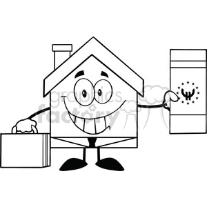 6453 Royalty Free Clip Art Black and White House Businessman Carrying A Briefcase And Showing A Euro Bill