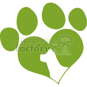 Royalty Free RF Clipart Illustration Green Love Paw Print With Dog Head Silhouette