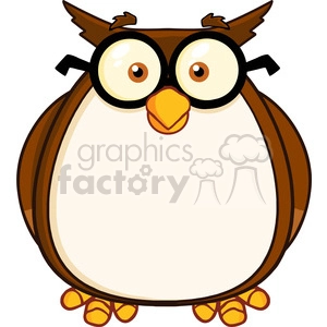 The clipart image contains a cartoon of a brown owl with large, amusing eyes, a yellow beak, and feet, a white belly, and brown feather patterns that evoke a sense of playfulness or cuteness that is often associated with funny animal illustrations.