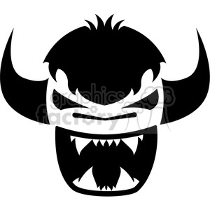 This clipart image depicts a stylized, cartoonish face that appears to be a combination of various elements. It has prominent, exaggerated horns suggestive of a bison or buffalo, an angry facial expression, and features that could be interpreted as monstrous or goblin-like, such as a fierce looking set of eyes and a wide, toothy grin.