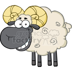 Royalty Free RF Clipart Illustration Smiling Black Head Ram Sheep Cartoon Mascot Character