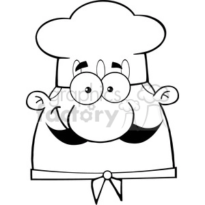 This is a clipart image featuring a cartoon chef. The chef has a large mustache, wide eyes, and is wearing a chef's hat and a necktie.
