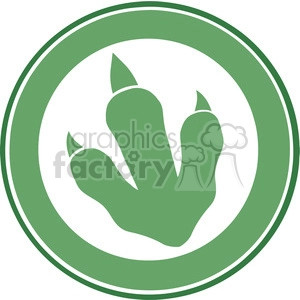 The image is a simple, stylized representation of a raptor's paw print. It features three pointed toes and a notable rear-facing claw or heel, enclosed within a circular boundary, all rendered in a green color.