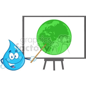 Water Drop Character Holding A Pointer Presenting On A Board Green Earth