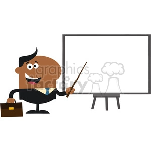 8357 Royalty Free RF Clipart Illustration African American Manager Pointing To A White Board Flat Style Vector Illustration