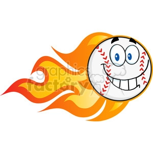Smiling Flaming Baseball Ball Cartoon Character