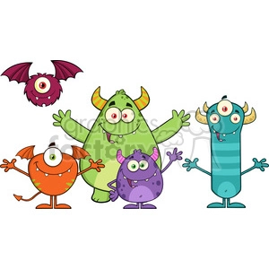 8937 Royalty Free RF Clipart Illustration Happy Funny Monsters Cartoon Characters Vector Illustration Isolated On White
