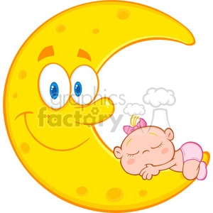 Royalty Free RF Clipart Illustration Cute Baby Girl Sleeps On The Smiling Moon Cartoon Characters