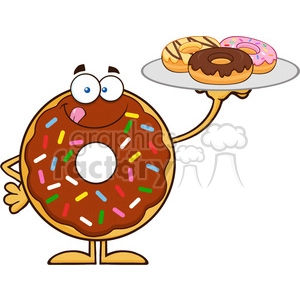 8701 Royalty Free RF Clipart Illustration Chocolate Donut Cartoon Character Serving Donuts Vector Illustration Isolated On White