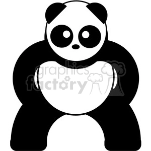 The image is a black and white clipart of a panda. The panda is designed in a simplified graphic style, primarily using black color for the body, arms, legs, and patches around the eyes, with white spaces for the face, belly, and eyes.