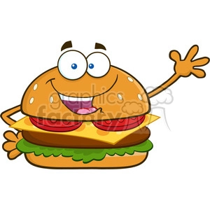 illustration happy burger cartoon mascot character waving for greeting vector illustration isolated on white background
