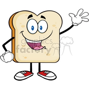 illustration cute bread slice cartoon character waving for greeting vector illustration isolated on white background