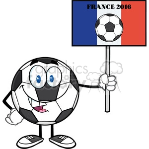 soccer ball cartoon mascot character holding a sign with france flag and text france 2016 year vector illustration isolated on white background