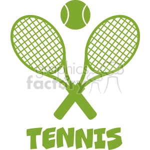 green crossed racket and tennis ball vector illustration isolated on white with text tennis