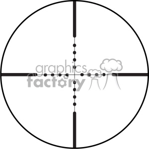 The image is a clipart of a sniper scope reticle or crosshairs. It shows a simple black and white graphic with a circular outline, intersecting horizontal and vertical lines with dots indicating measurement increments, and a central dot for precision aiming.