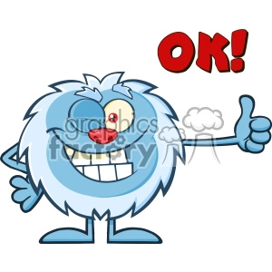 Cute Little Yeti Cartoon Mascot Character Winking And Holding A Thumb Up Vector With Text OK!