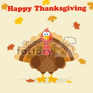 Happy Thanksgiving Text Over A Turkey Bird Cartoon Mascot Character Vector Flat Design With Background