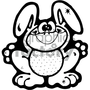 The clipart image features a cartoon bunny or rabbit. The rabbit appears to have a comical expression with oversized front teeth, large ears, and exaggerated features. It's a stylized drawing mainly in black and white with dotted shading on the bunny's belly, giving it a two-dimensional appearance.
