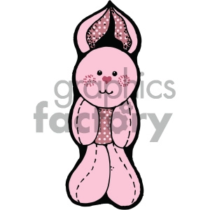 The image depicts a stylized cartoon of a pink bunny rabbit. The rabbit has large ears with inner polka-dot patterns, a cute face with heart-shaped nose, whisker-like marks, and a body outlined in black.