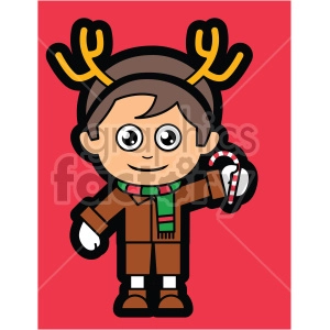 cartoon guy wearing reindeer antlers for christmas on red background vector clip art
