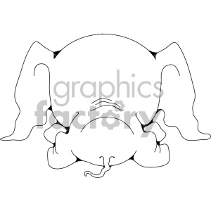 This clipart image features the rear end of a baby elephant. It shows the elephant's tail, back legs, and a simplified depiction of the animal's backside.