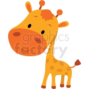 This is a colorful clipart image of a cartoon giraffe. The giraffe is depicted with a happy face, bright orange spots, and a playful design that is likely appealing to children.