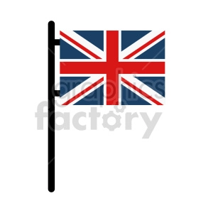 The clipart image shows a flagpole with the flag of the United Kingdom (also known as the Union Jack) attached to it. The flag features its distinctive design with the red and white crosses of Saint George (for England), Saint Andrew (for Scotland), and Saint Patrick (for Ireland) overlaid on a blue field.