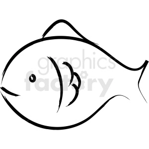 This clipart image depicts a simple, stylized drawing of a fish. The fish is illustrated in a side profile view, with prominent features including the eye, fins, and tail. It is a black and white image with clean, bold lines used to define the shape and features of the fish.