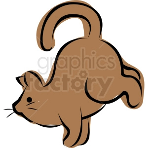 The image is a clipart illustration of an orange-brown cat in what appears to be a playful or stretching position, commonly associated with yoga poses in cats. The cat's back is arched, and its tail is curved overhead, which is typical for some yoga poses that felines do naturally.