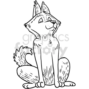The clipart image depicts a proud-looking dog that appears to resemble a husky puppy. It is a black and white line art illustration showing the puppy in a sitting position with its head held high, looking upwards. There is no visible tattoo in the clipart.