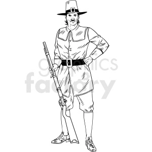 black and white realistic male pilgrim holding gun vector clipart