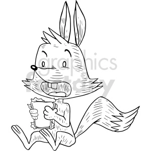 The clipart image shows a cartoon fox sitting down and eating a sandwich. The fox has exaggerated features that are typical for a cartoon, like large ears, expressive eyes, and a big tail.