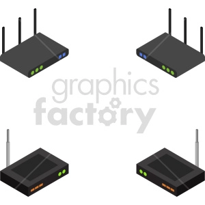isometric network router vector icon clipart 2