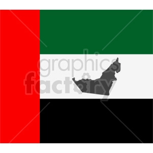 The image is a stylized representation of the flag of the United Arab Emirates (UAE), with the colors red, green, white, and black arranged vertically on the left side and horizontally on the right side. In the central white band, there is a silhouette of what appears to be the map of the United Arab Emirates.