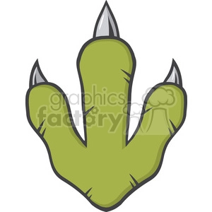 The image illustrates a stylized dinosaur or raptor paw print. The print has three toes with pointed claws, depicted in a green color with some dark shading and lines to suggest contour and texture. 