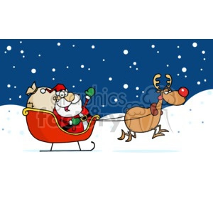  santa and rudolph taking off to deliver presents