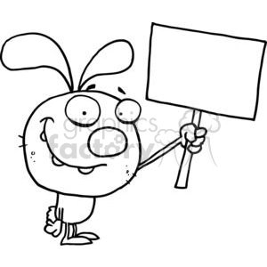 Black and White Rabbit Holds Blank Sign