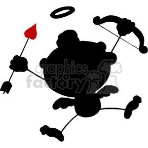 Black and Red Silhouette Cupid with Bow and Arrow Flying
