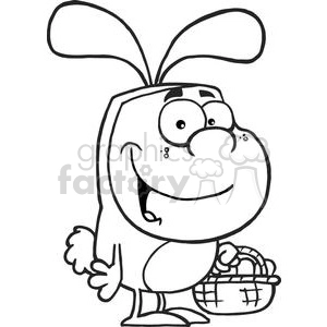 A Little Boy In Easter Bunny Suit Holding A Basket Of Eggs