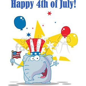 Patriotic Republician Elephant Wearing A Hat and Waving An American Flag On Independence Day