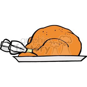 This clipart image depicts a simplified, comical representation of a roasted chicken with its legs tied, resting on a platter or plate.