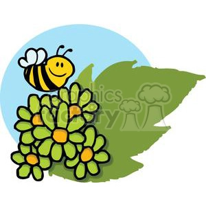 Mascot Cartoon Character Bee Flying Over Flowers