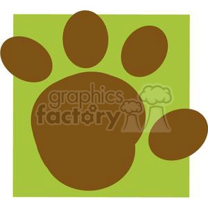 The image shows a simple cartoon-style illustration of a brown animal paw print on a green background.
