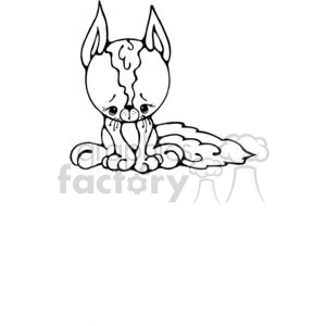 The clipart image features a line drawing of a small, sad-looking chihuahua sitting down. The chihuahua has large ears, tearful eyes, and its paws are positioned in front of its body. The tail is not visible and there is no background detail, suggesting a very simple and minimalistic design.