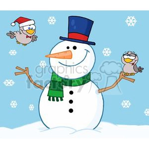 Friendly-Snowman-With-A-Cute-Birds-InThe-Snow