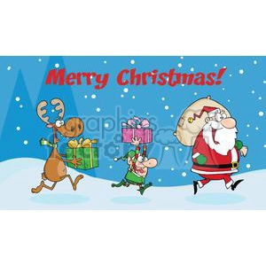 3340-Merry-Christmas-Greeting-With-Santa-Claus,Elf-and-Reindeer-Runs-With-Gifts