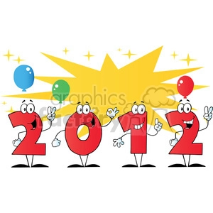2099-2012-New-Year-Numbers-Cartoon-Characters-With-Stars-And-Balloons