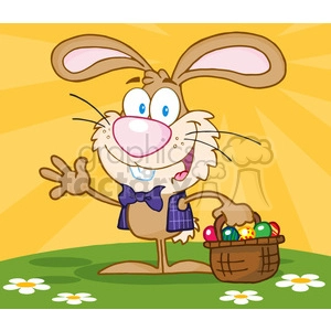 4731-Royalty-Free-RF-Copyright-Safe-Waving-Bunny-With-Easter-Eggs-And-Basket
