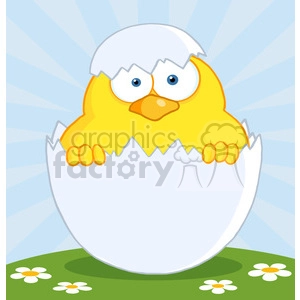 4748-Royalty-Free-RF-Copyright-Safe-Surprise-Yellow-Chick-Peeking-Out-Of-An-Egg-Shell