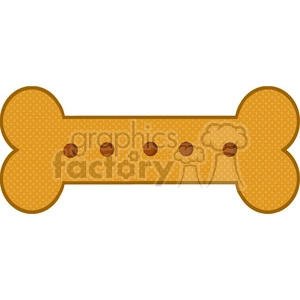 The image is a simple, cartoon-style drawing of a dog biscuit. It is colored in a yellowish-brown with darker brown spots, which is a common coloration for dog biscuits, and the shape is the classic bone shape with rounded ends and a slightly wider middle with four holes, resembling the look of a typical dog treat.